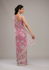 Women's Baby Pink Zariwork Tissue Saree