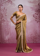Women's Green Threadwork Tissue Saree