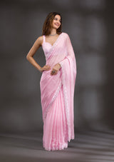Women's Pink Swarovski Georgette Saree