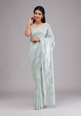Women's Pista Green Sequins Georgette Saree