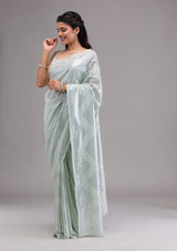 Women's Pista Green Sequins Georgette Saree