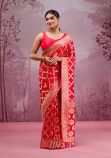 Women's Red Zariwork Georgette Saree
