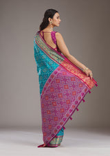 Women's Turquoise Blue Threadwork Art Silk Saree