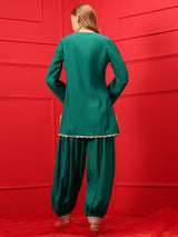 Women's Green V-Neck Straight Kurta With Trouser