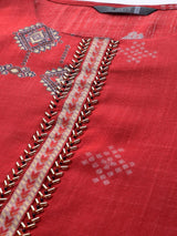 Women's Red Ethnic Motifs Printed Beads & Stones Straight Kurta with Palazzo