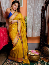Women's Yellow Silk Saree with Blouse Piece