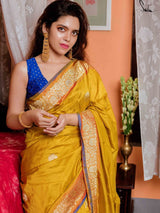 Women's Yellow Silk Saree with Blouse Piece