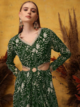 Women's Green Printed Cut-Outs Maxi Ethnic Dress