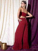 Women's Red Embordered Top With Palazoo Co-ords Set