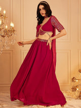 Women's Red Embellished Ready to Wear Lehanga Choli
