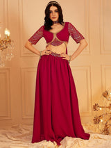 Women's Red Embellished Ready to Wear Lehanga Choli