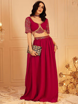 Women's Red Embellished Ready to Wear Lehanga Choli