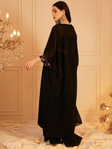 Women's Black Embroidered Top & Palazzo With Shrug Co-ords Set