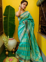 Women's Blue Silk Saree with Blouse Piece