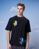 Men's Black Johnny Biker Graphic Printed Oversized Tshirt