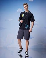 Men's Black Johnny Biker Graphic Printed Oversized Tshirt