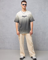 Men's Beige & Grey Batman Graphic Printed Ombre Oversized Tshirt