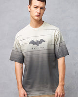 Men's Beige & Grey Batman Graphic Printed Ombre Oversized Tshirt