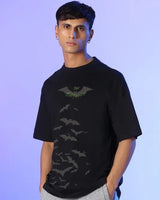Men's Black Batman Riddle Graphic Printed Oversized Tshirt