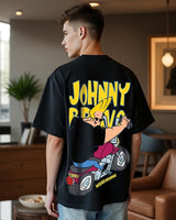Men's Black Johnny Biker Graphic Printed Oversized Tshirt