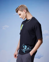 Men's Black Johnny Biker Graphic Printed Oversized Tshirt
