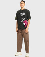 Men's Black Spider Punk Graphic Printed Oversized Acid Wash Tshirt