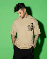 Men's Brown Slay Together Graphic Printed Oversized Tshirt