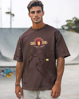 Men's Chocolate Brown Iron Truck Graphic Printed Oversized Tshirt