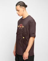 Men's Chocolate Brown Iron Truck Graphic Printed Oversized Tshirt