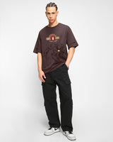 Men's Chocolate Brown Iron Truck Graphic Printed Oversized Tshirt