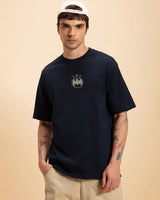 Men's Navy Blue the Dark Knight Graphic Printed Oversized Tshirt