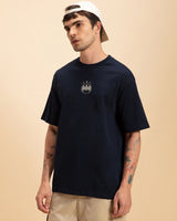 Men's Navy Blue the Dark Knight Graphic Printed Oversized Tshirt