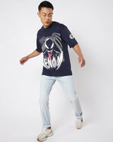 Men's Navy Blue Venom Graphic Printed Oversized Tshirt