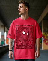 Men's Red Friendly Neighbour Graphic Printed Oversized Tshirt
