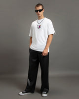 Men's White Casual Oversized Fit Printed Half Sleeves Tshirt