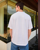Men's White Casual Oversized Fit Printed Half Sleeves Tshirt