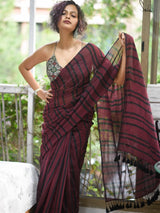 Women's Red Mul Cotton Saree