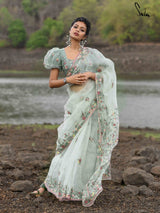 Women's Green Mul Cotton Saree