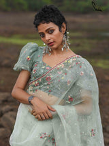 Women's Green Mul Cotton Saree