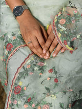 Women's Green Mul Cotton Saree