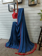 Women's Blue Cotton Saree
