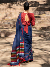 Women's Blue Handloom Cotton Saree