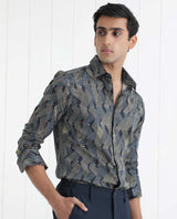 Men's Black Casual Regular Fit Printed Full Sleeves Shirt