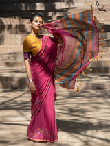 Women's Pink Handloom Cotton Saree