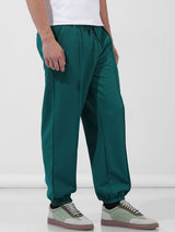 Men's Green Casual Relaxed Fit Textured Mid-Rise Jogger