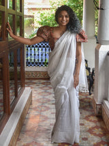 Women's White Mul Cotton Saree