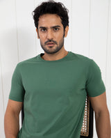 Men's Green Casual Slim Fit Solid Half Sleeves Tshirt
