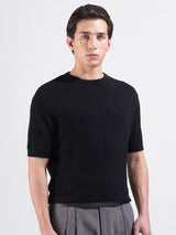 Men's Black Casual Slim Fit Solid Half Sleeves Tshirt