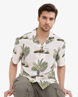 Men's Beige Casual Regular Fit Printed Half Sleeves Shirt