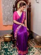Women's Purple Silk Saree with Blouse Piece